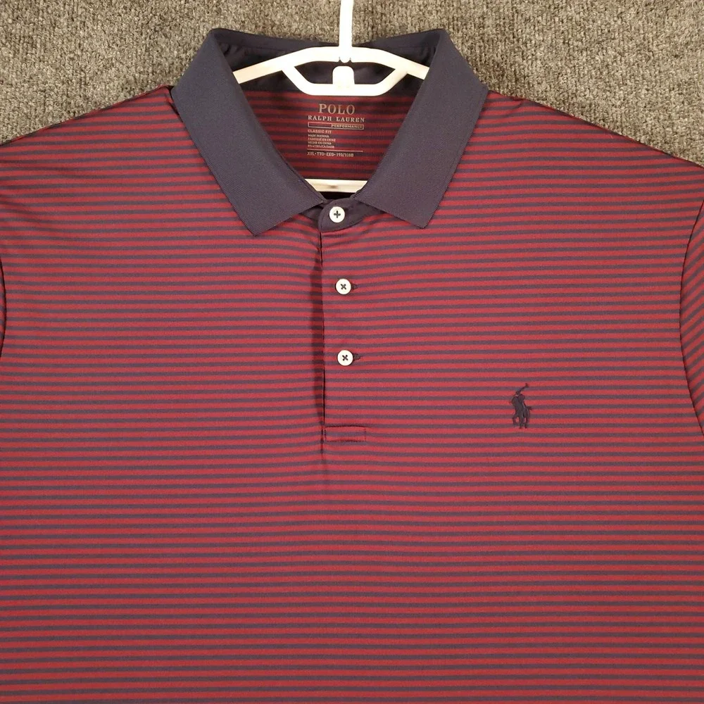 Polo Ralph Lauren Polo Mens 2XL Performance Classic Fit Red Navy Striped